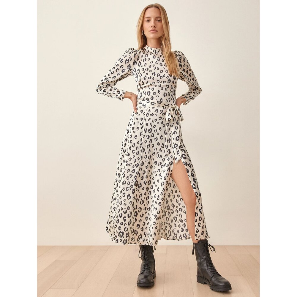NWT Reformation Julius Silk Midi Dress Leopard